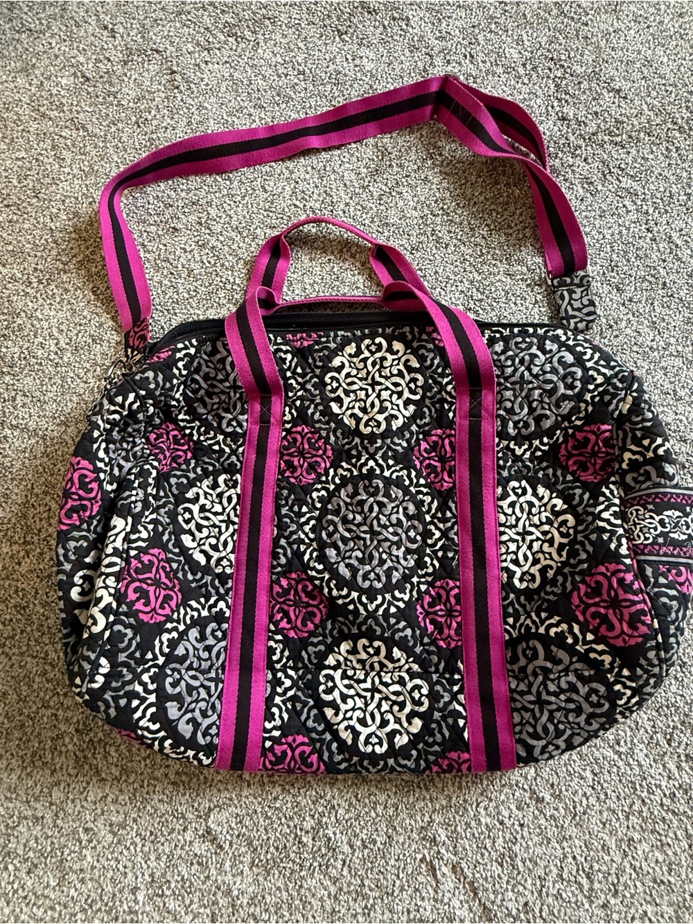 Vera Bradley Quilted Medallion Travel Tote in Pink and Black